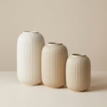 Ribbed Ceramic Vase Set for Tabletop Decor